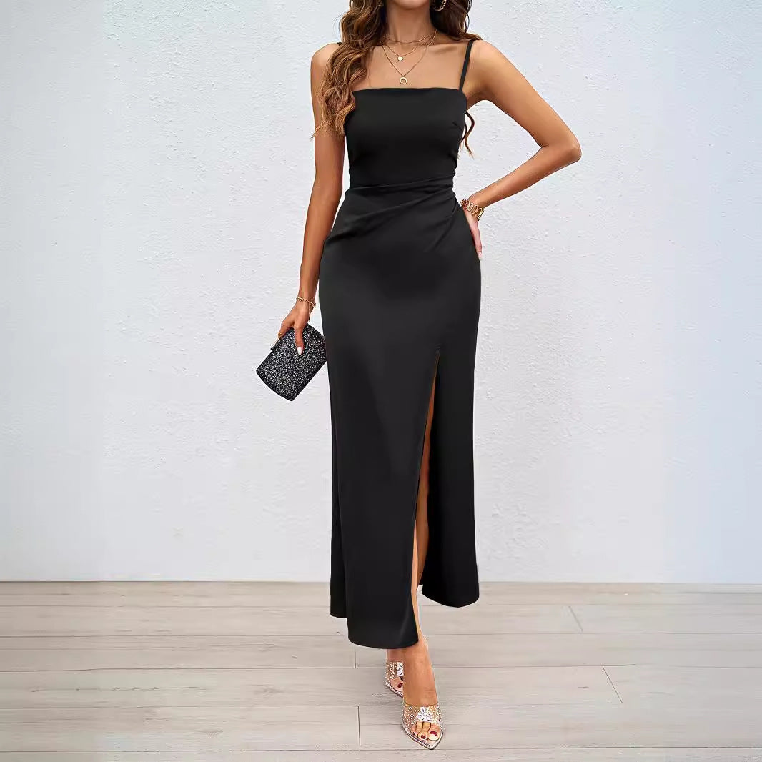 Noir Elegance Satin Dress