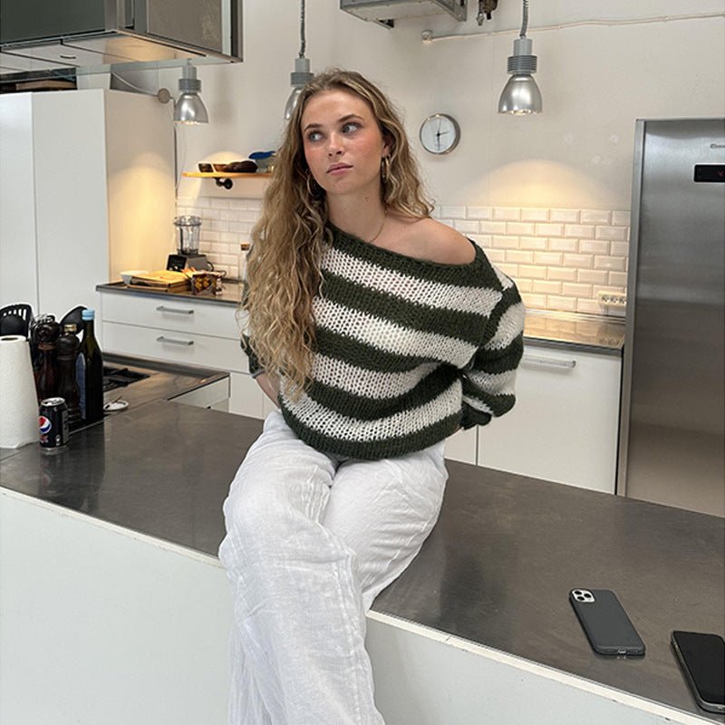 Striped Cozy Knit Sweater - asiilo.com
