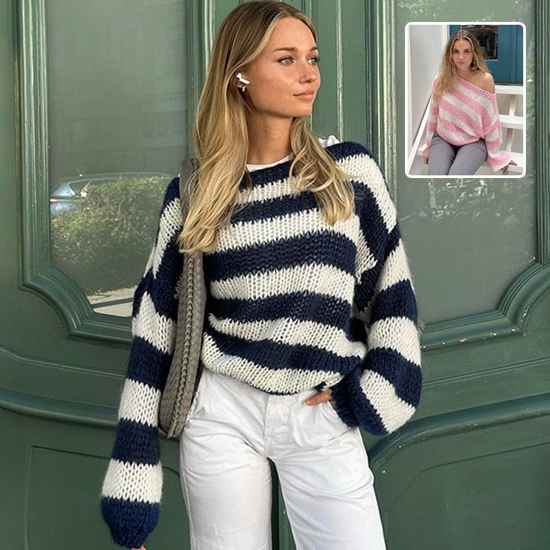 Striped Cozy Knit Sweater - asiilo.com