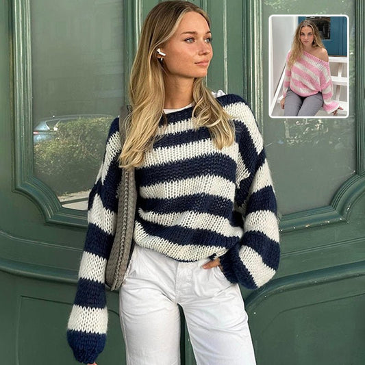 Striped Cozy Knit Sweater - asiilo.com