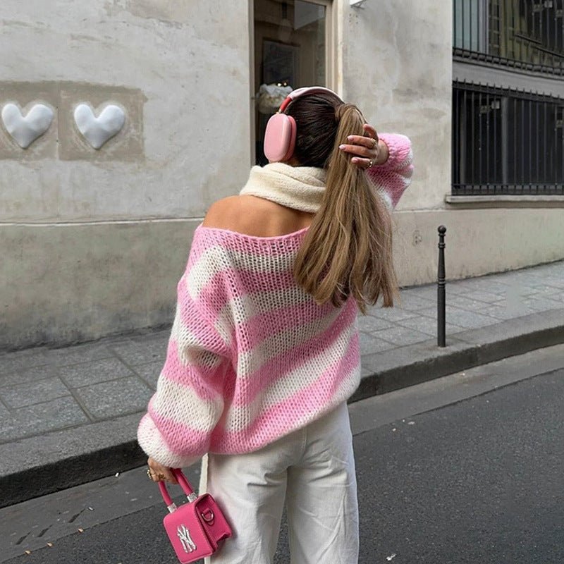 Striped Cozy Knit Sweater - asiilo.com