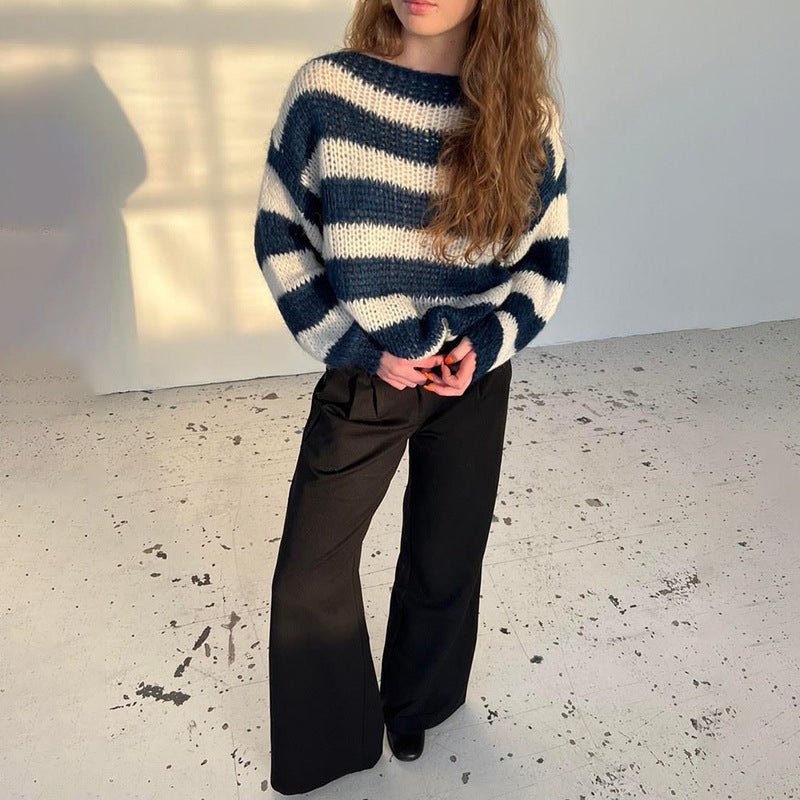 Striped Cozy Knit Sweater - asiilo.com